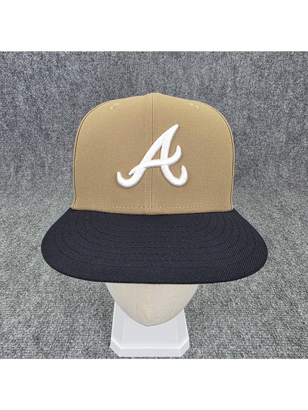 Atlanta Braves Hat Cap Fitted Mens 7 Tan Navy MLB Baseball New Era 59FIFTY